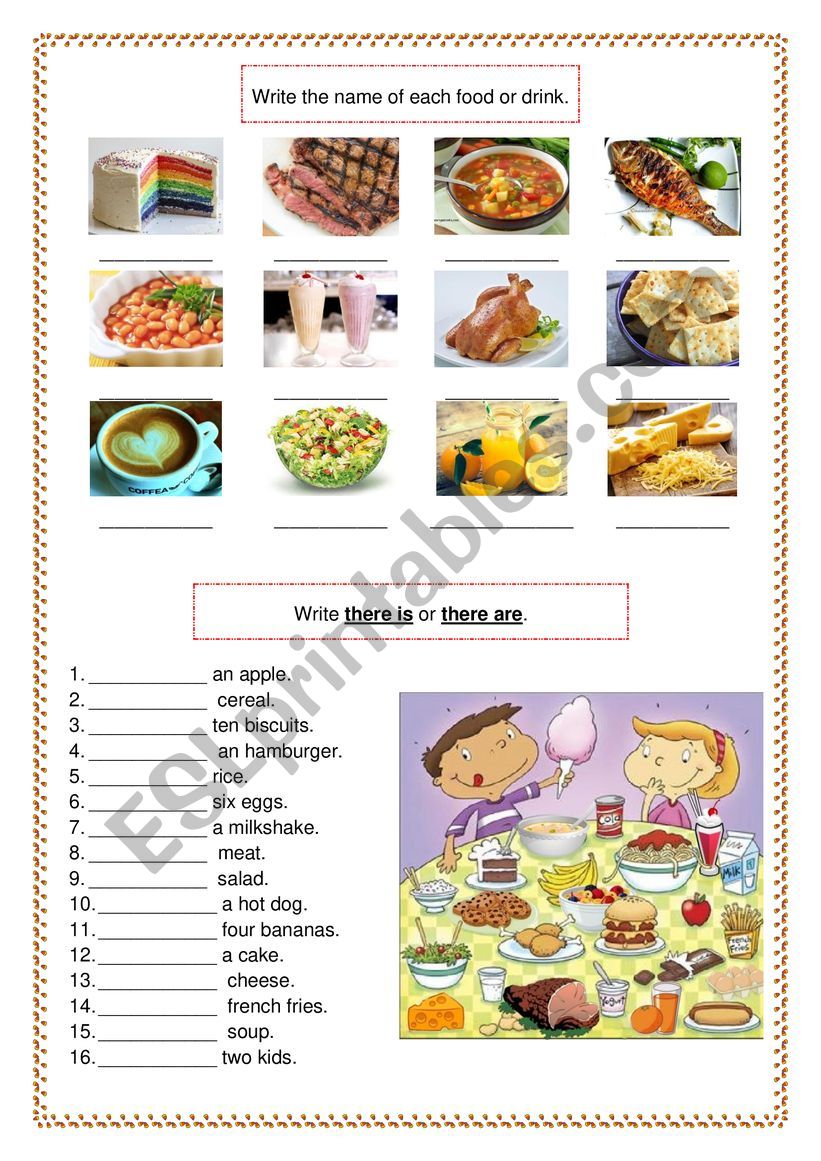 Food vocabulary, there is and there are