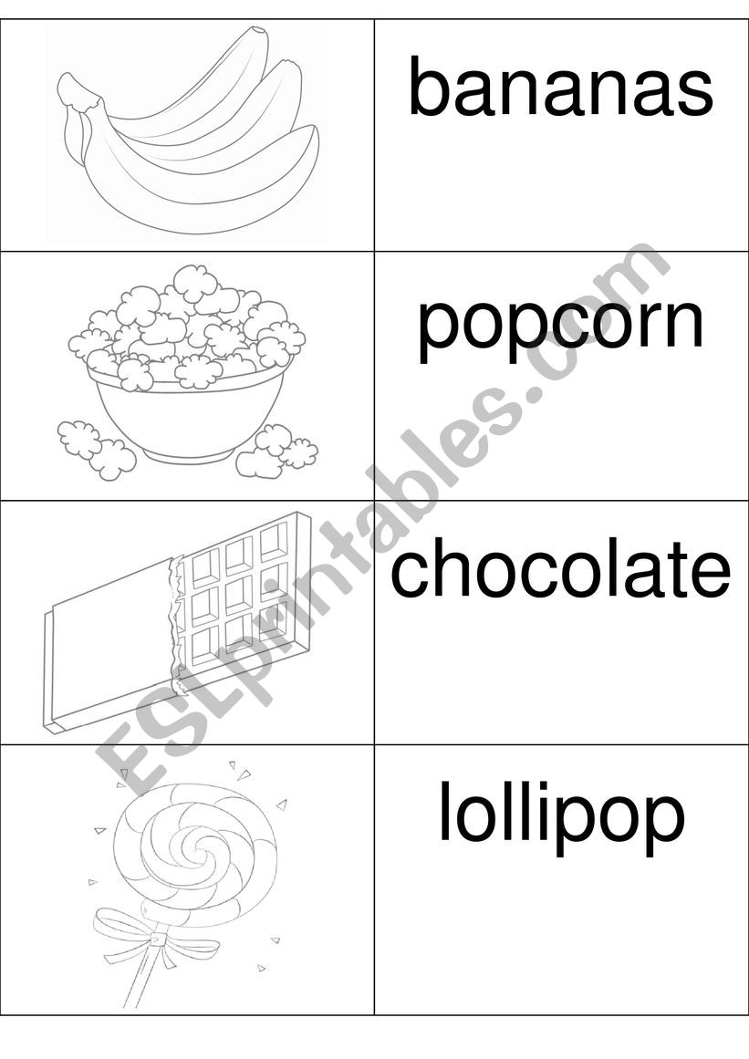Food cards worksheet