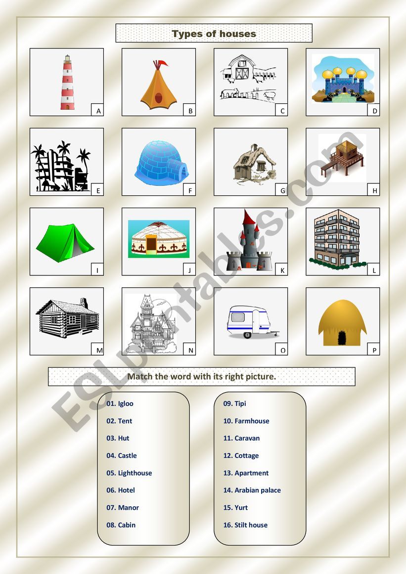 Types of houses worksheet