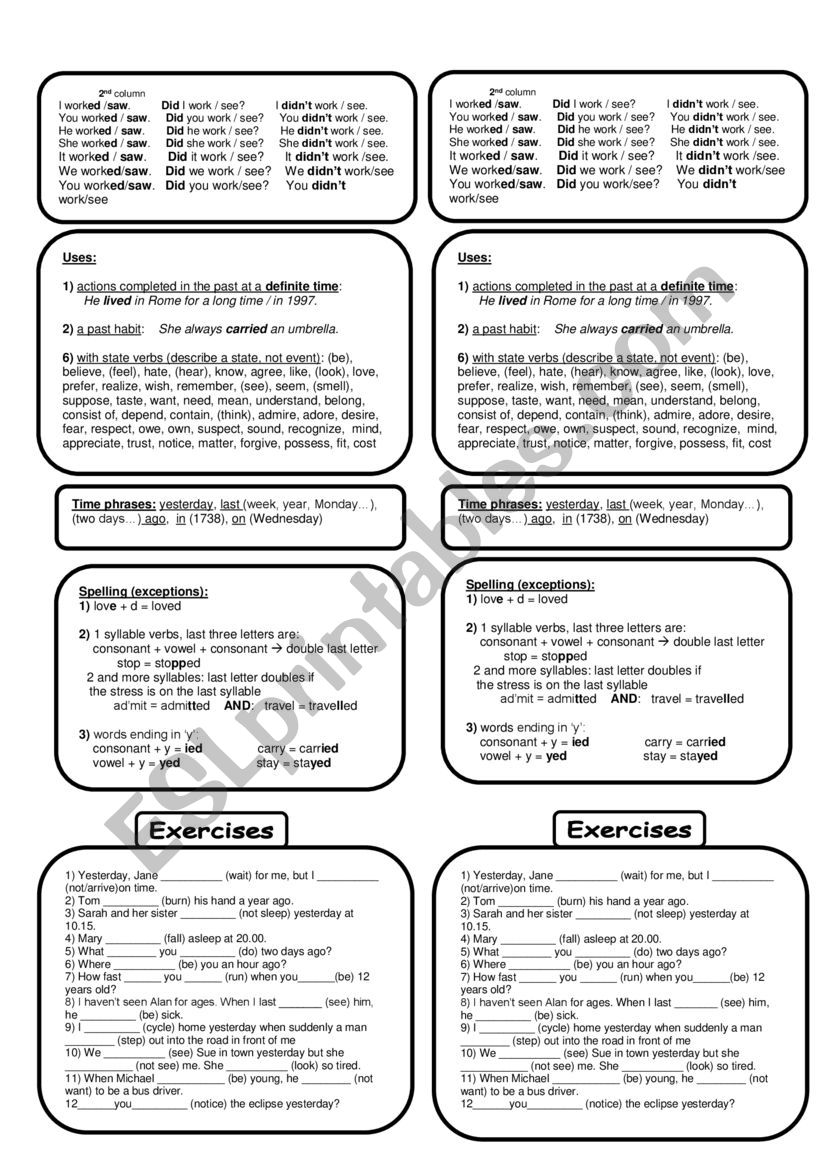 simple past uses forms and practice