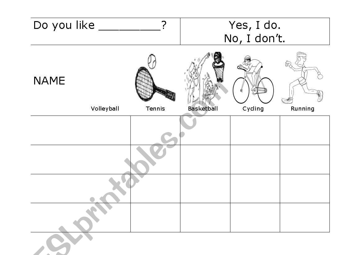 SPORTS - LIKES AND DISLIKES worksheet