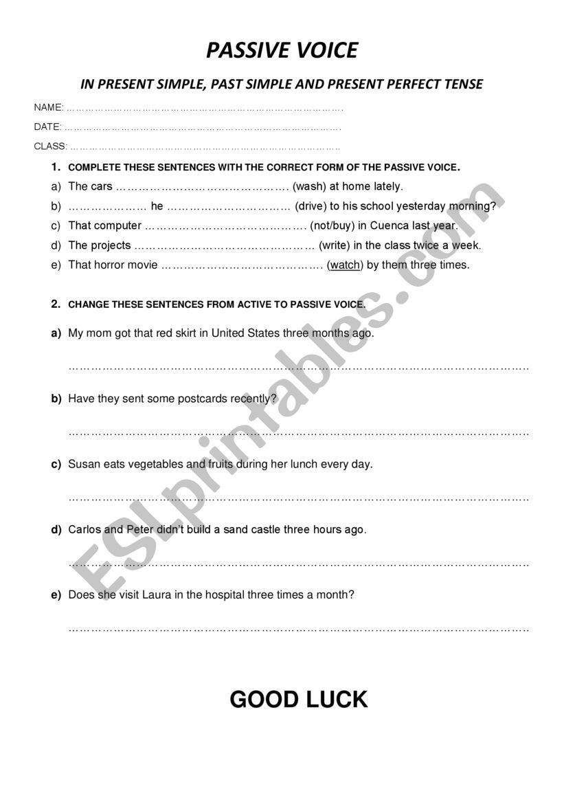 passive voice  worksheet