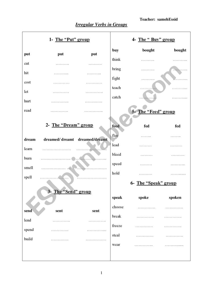 Irregular verbs in groups worksheet Irregular verbs in groups worksheet