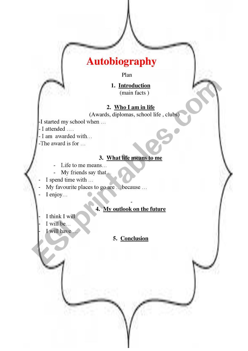 Autobiography. Plan worksheet