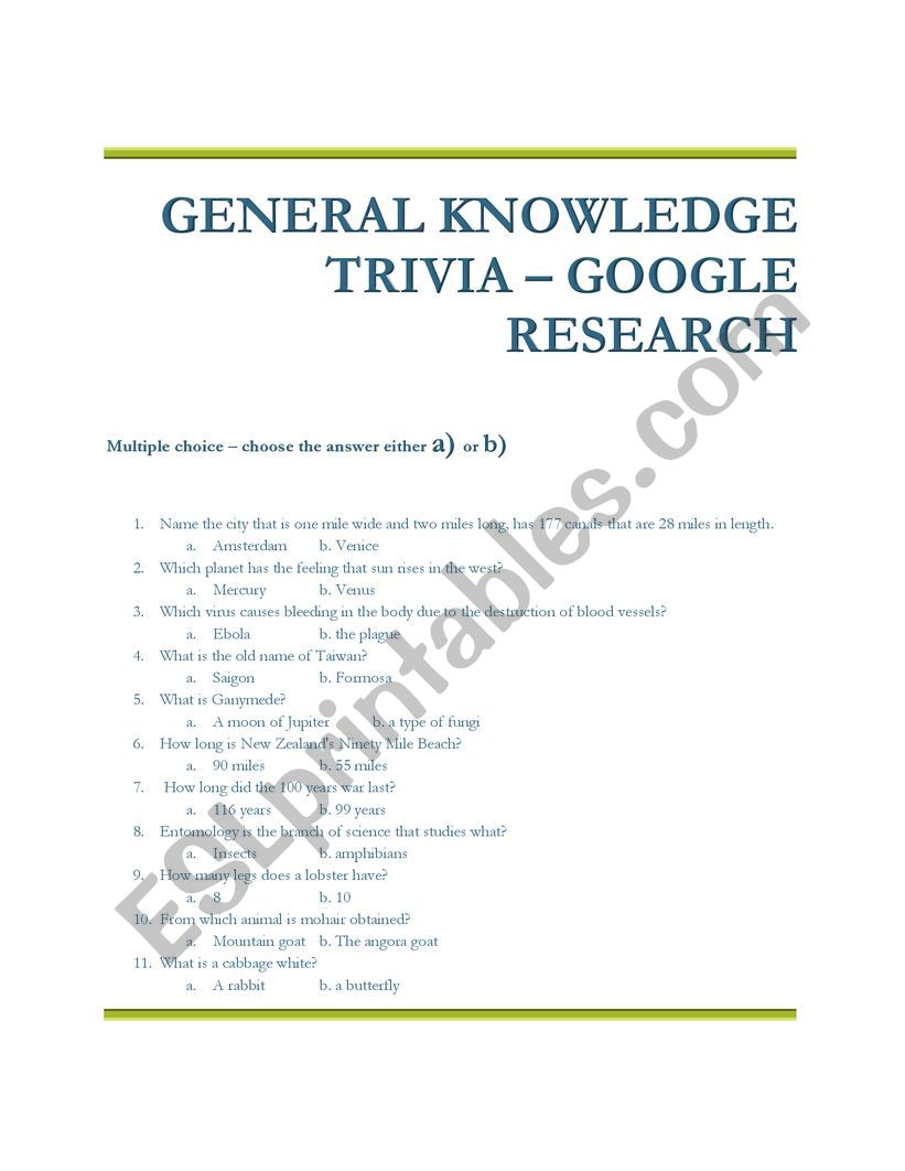 Multiple choice general knowledge trivia