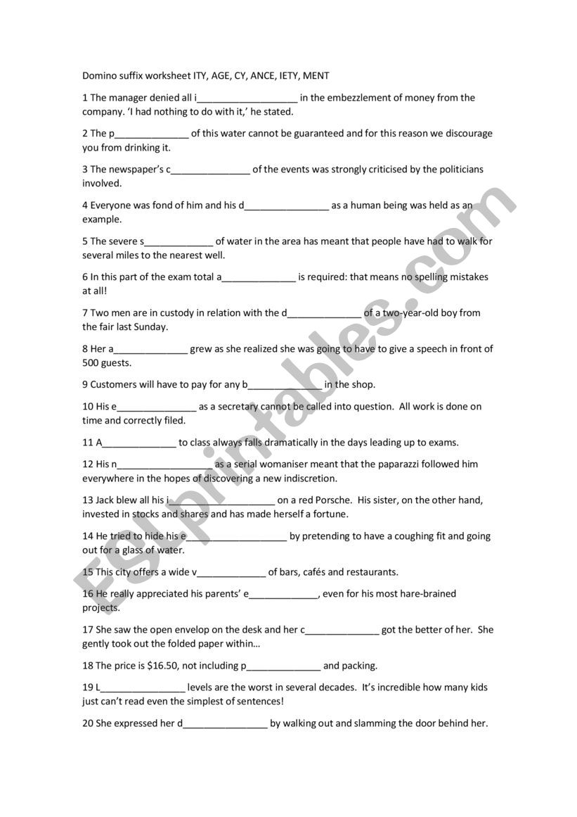 Suffix dominoes worksheet worksheet