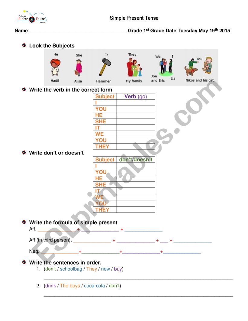 Simple Present Formula worksheet