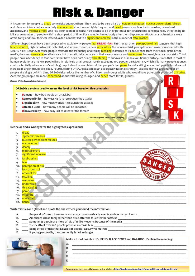 RISK & DANGER worksheet