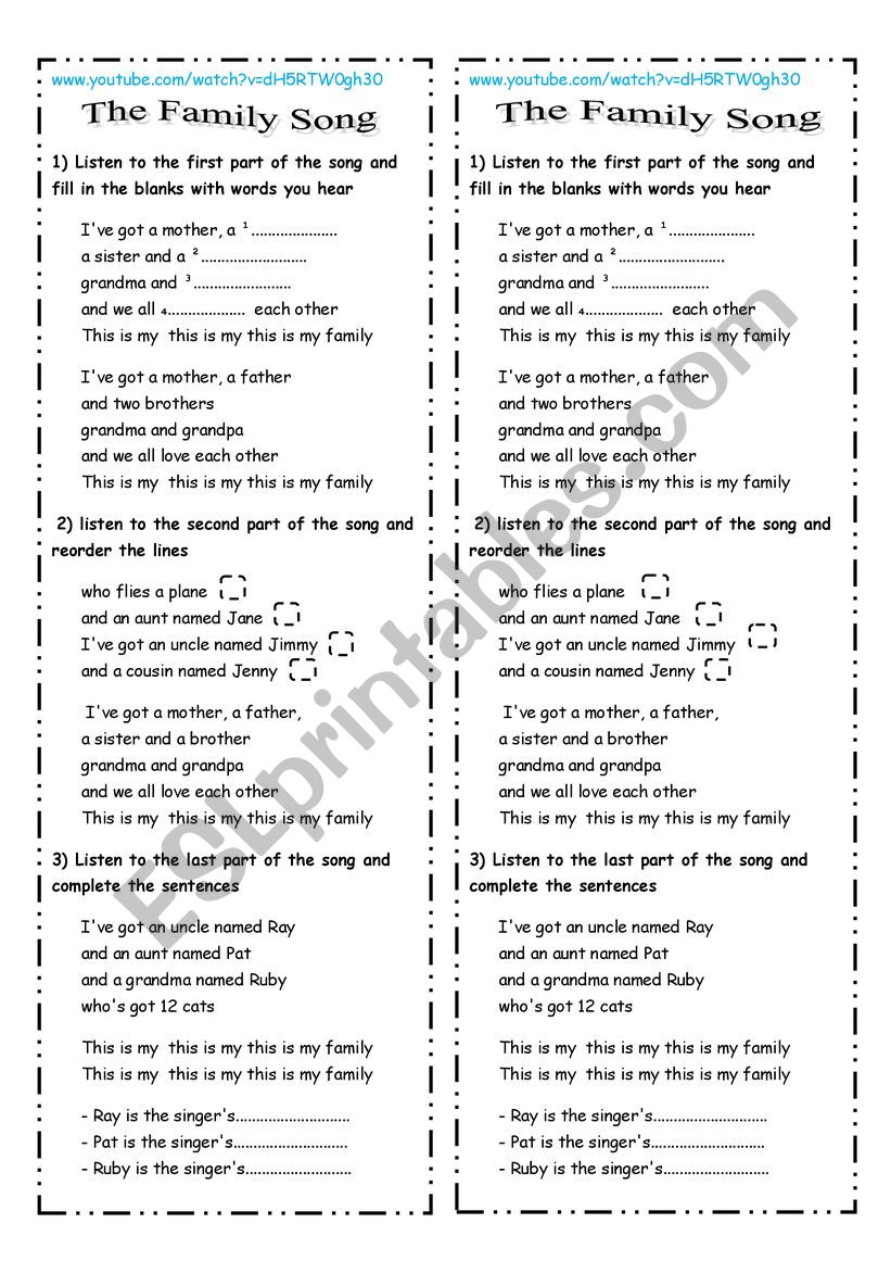 The Family Song worksheet