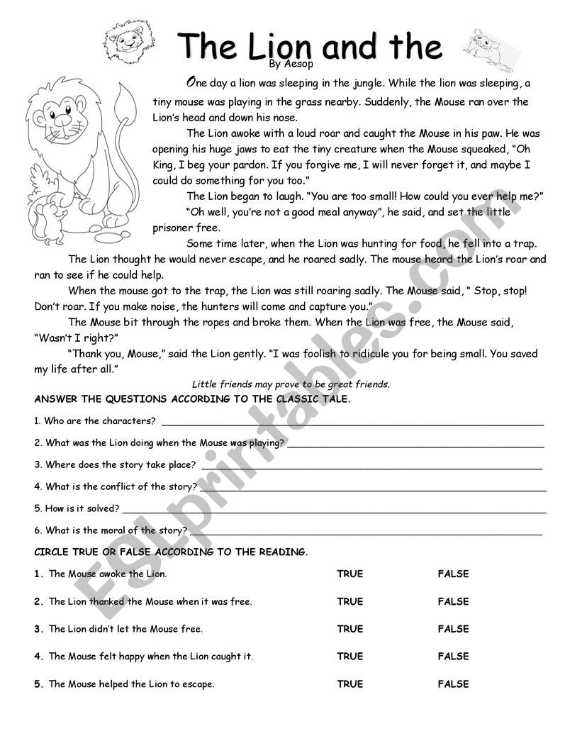 THE LION AND THE MOUSE worksheet