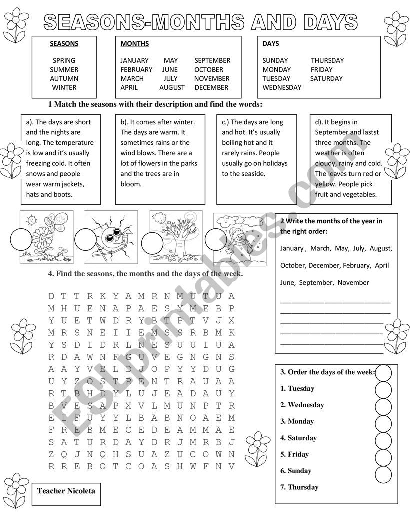 Seasons, Months and Days  worksheet