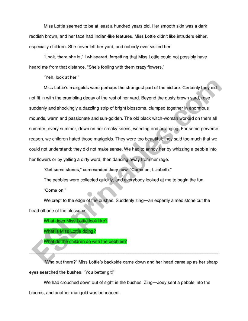 Marigolds By Eugenia Collier Summary