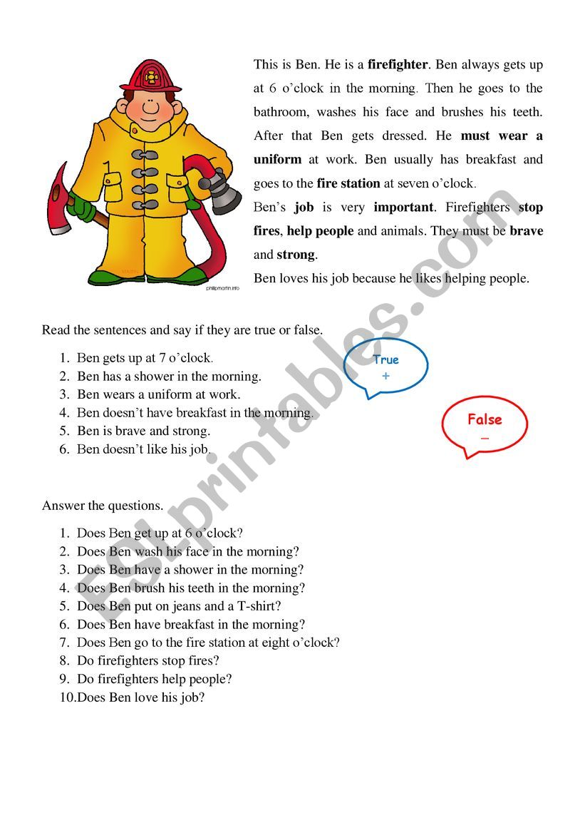 Reading Present Simple worksheet