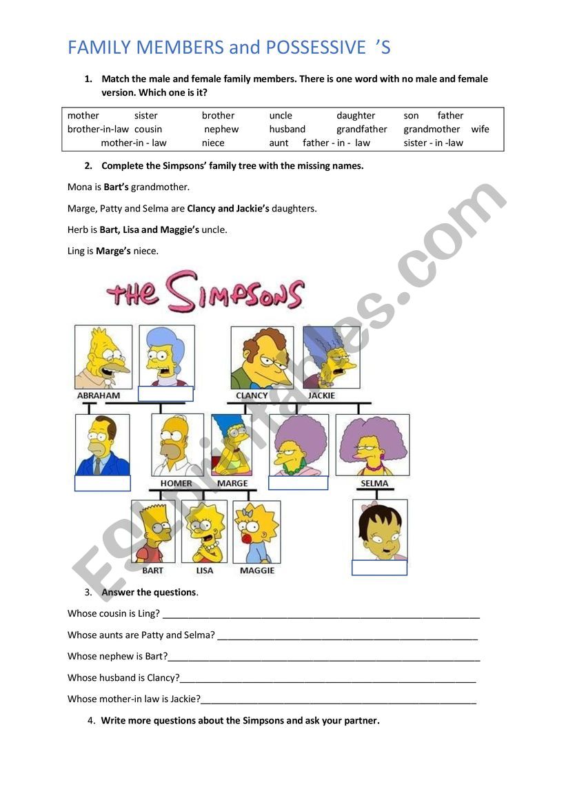 The Simpsons worksheet