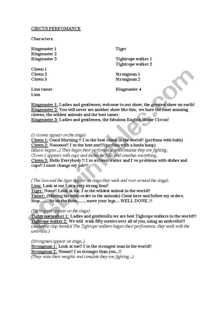 CIRCUS PERFOMANCE worksheet