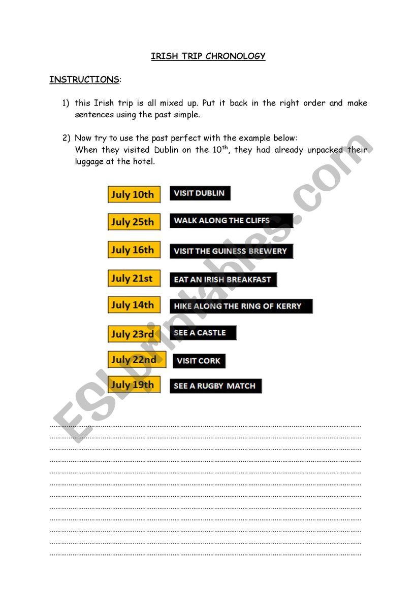 irish trip chronology worksheet