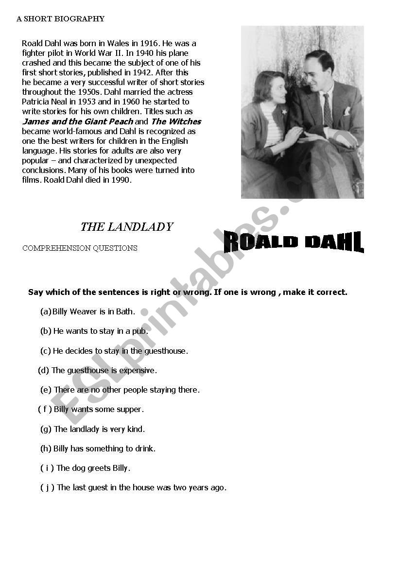 ROALD DAHL worksheet