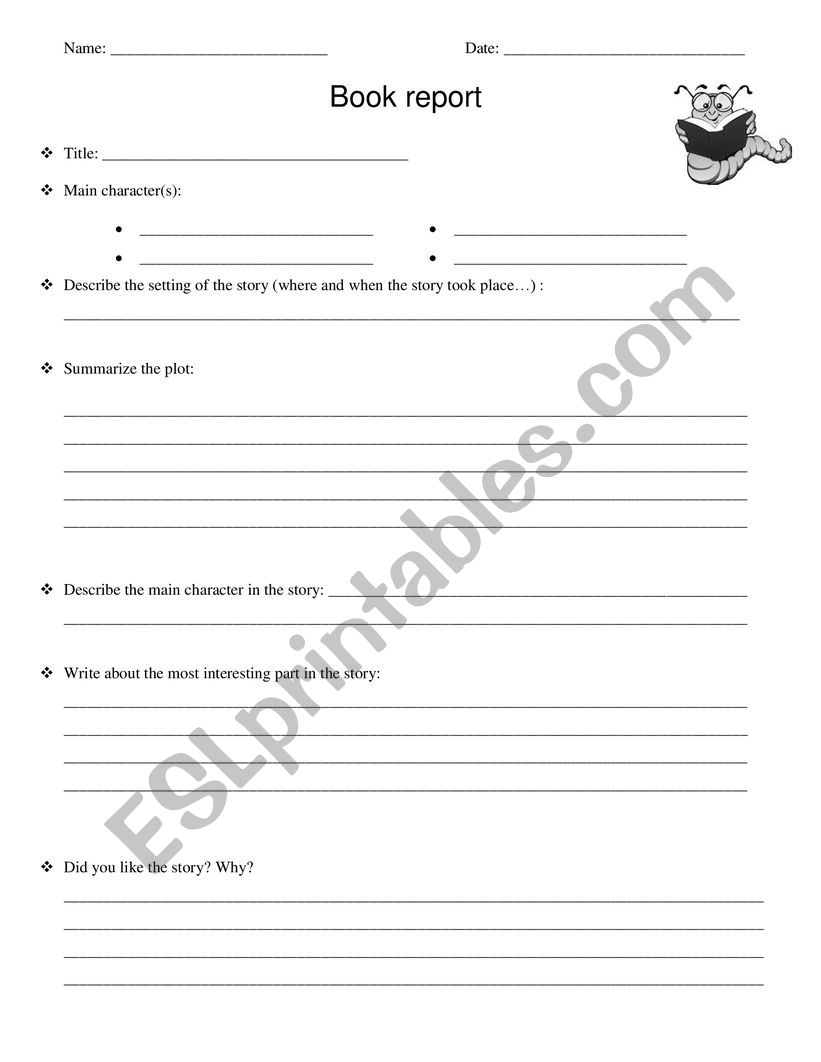 An easy book report worksheet