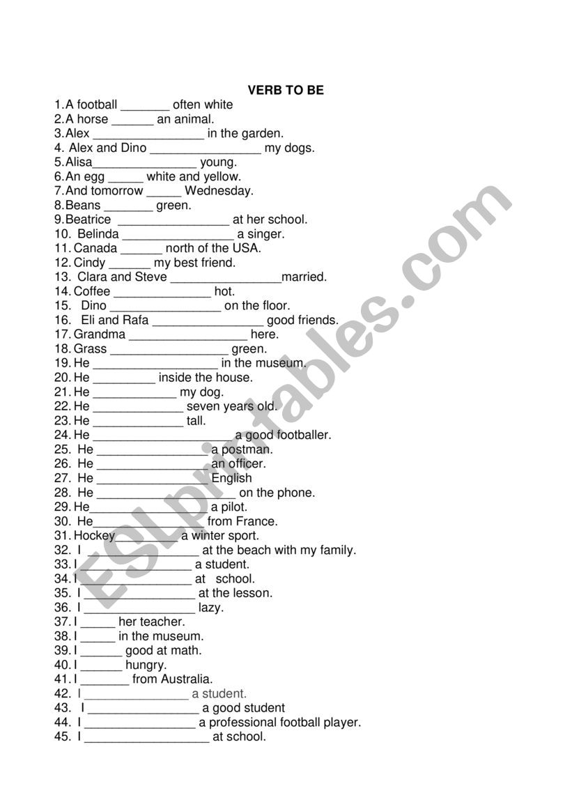 VERB TO BE EXERCISES worksheet