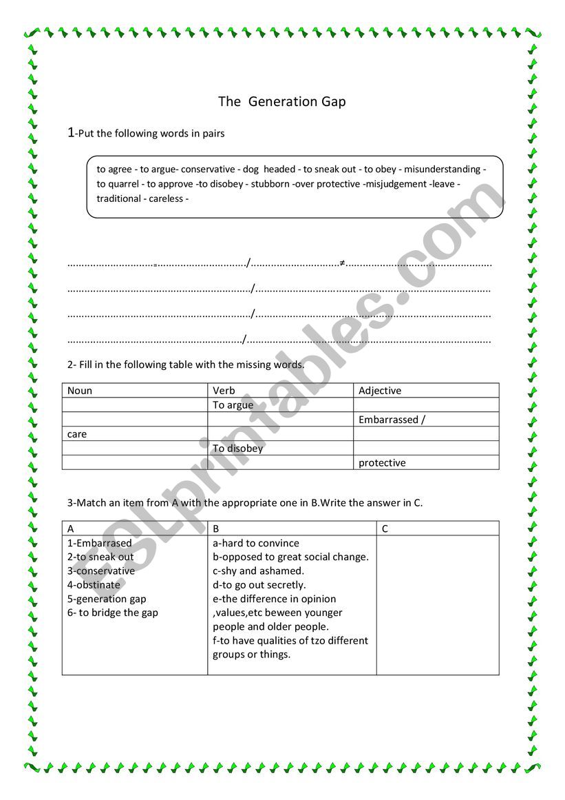 generation gap worksheet