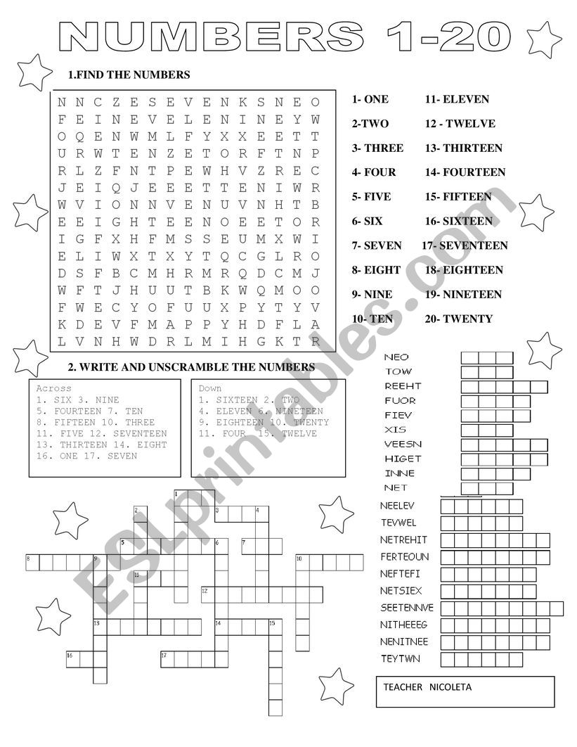 NUMBERS 1-20 worksheet