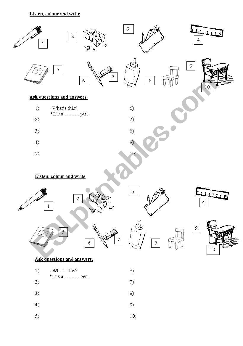 School Objects worksheet