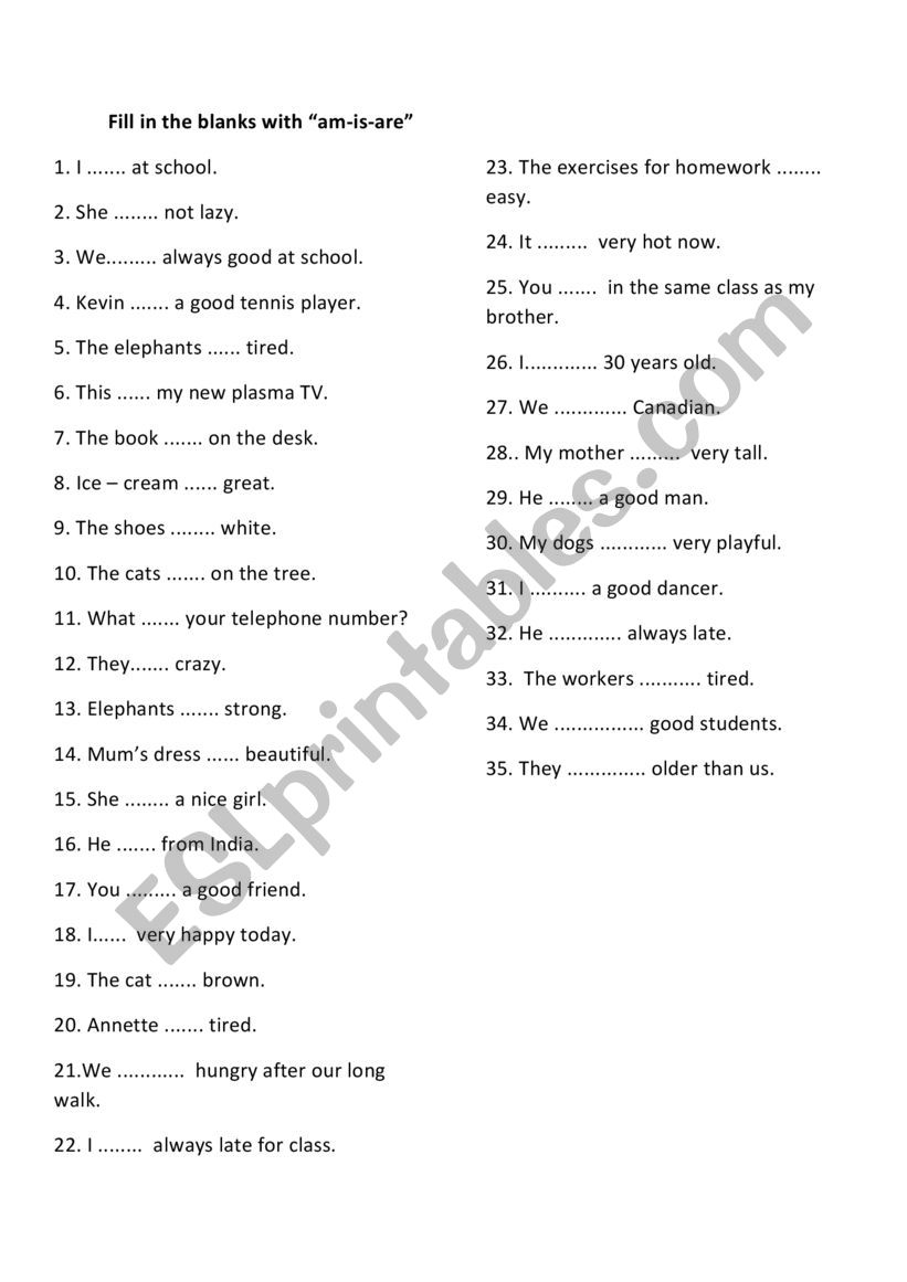 verb to be  worksheet