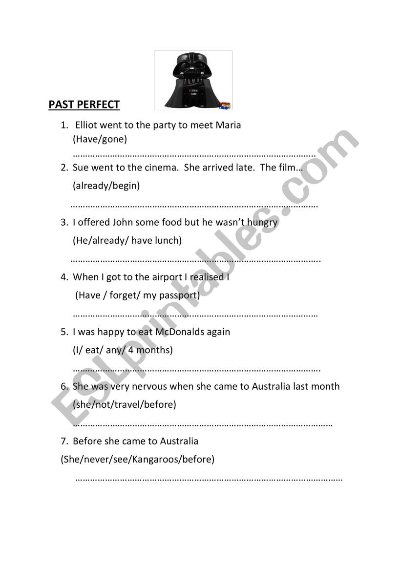 past perfect worksheet