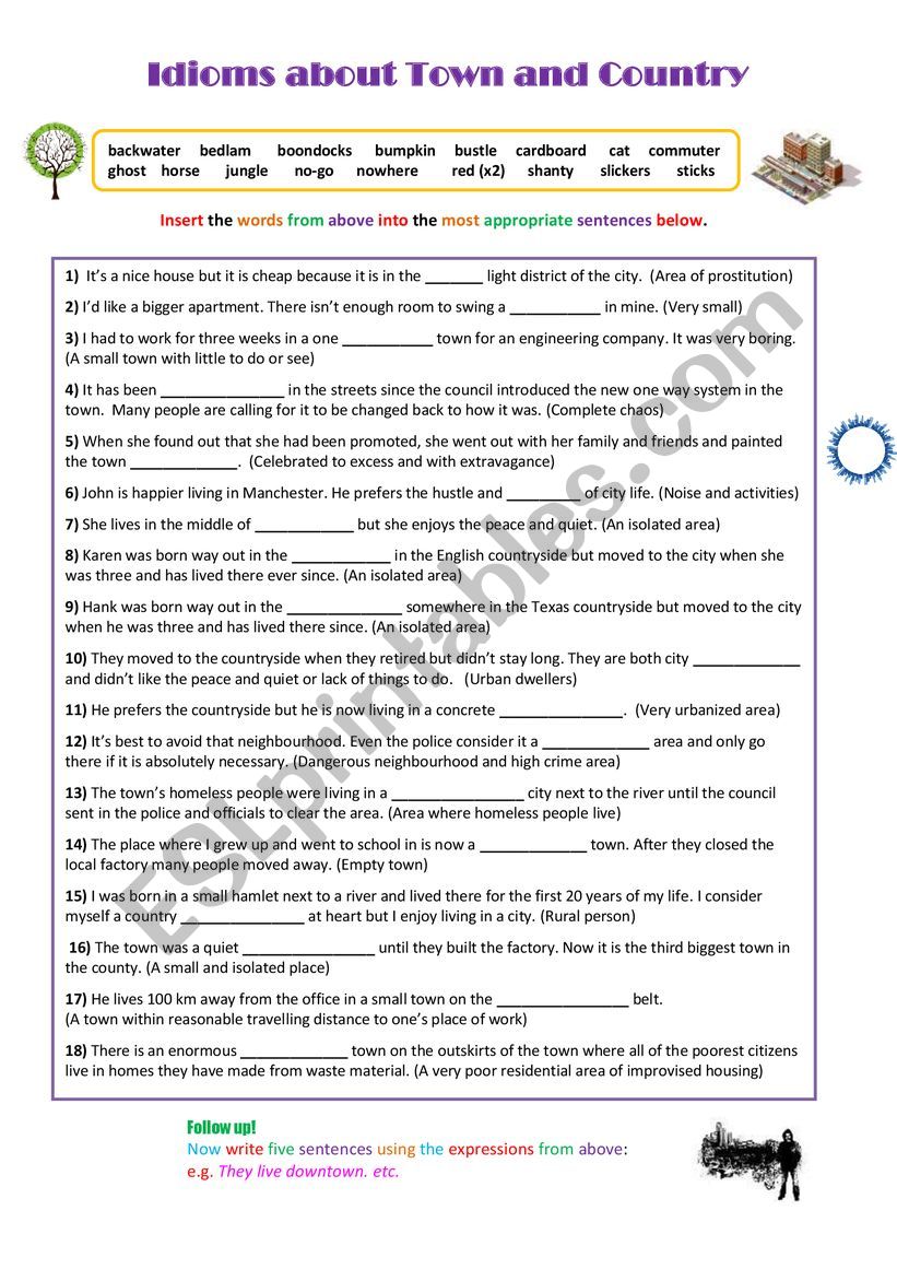 Town and Country Idioms worksheet