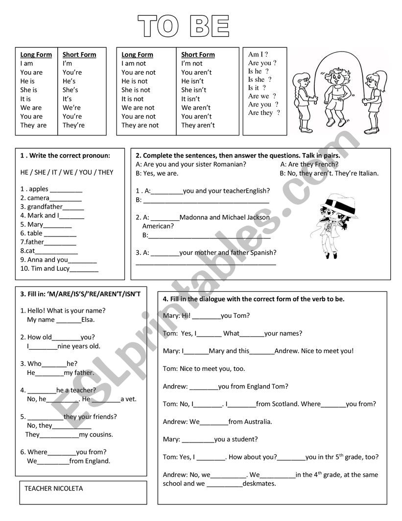 TO BE  worksheet