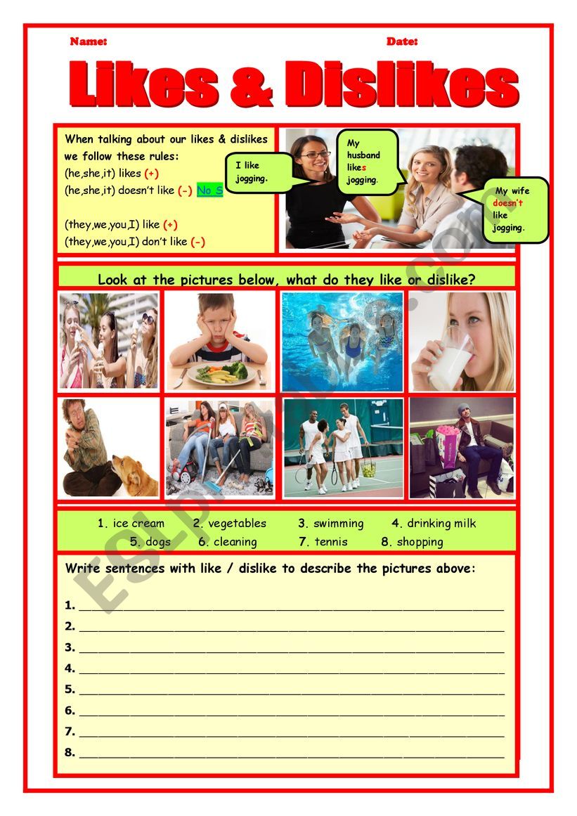 Likes & Dislikes worksheet