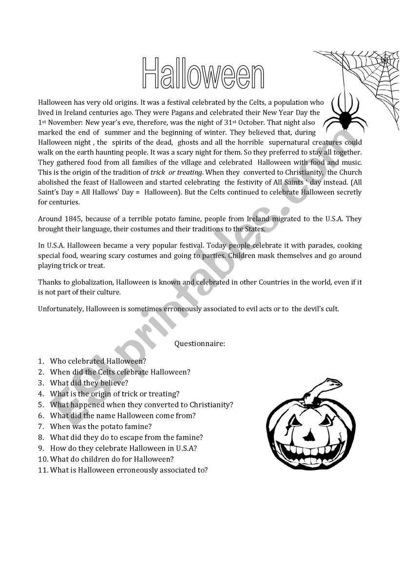 Halloween reading worksheet