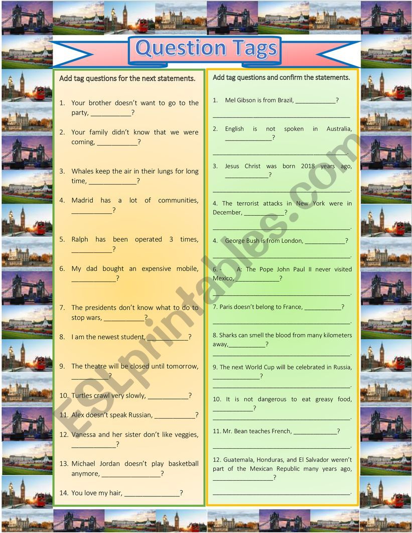QUESTION TAGS PART II worksheet