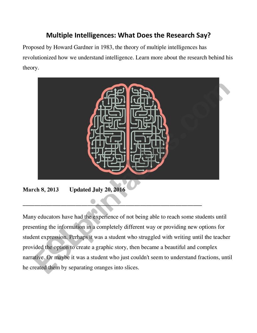 Multiple Intelligence Reading comprehension