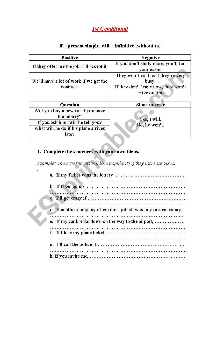 1st conditional worksheet