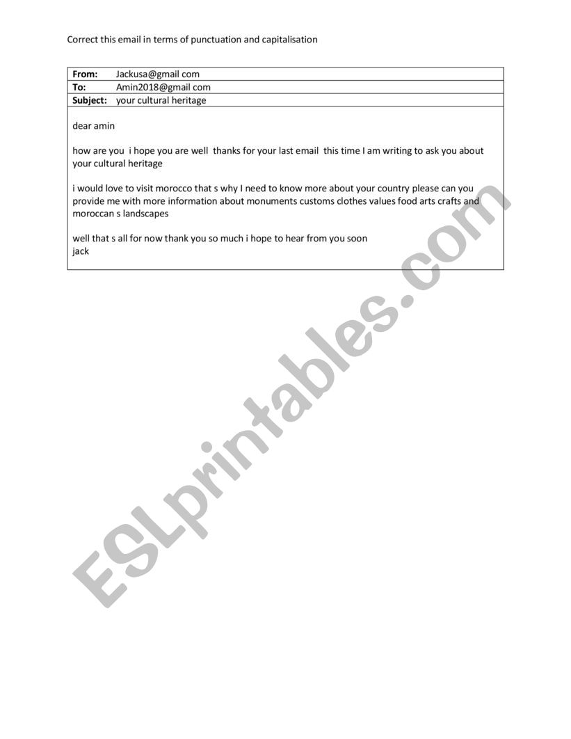 Punctuation And Capitalisation ESL Worksheet By Manbohsin