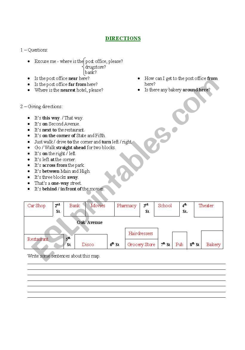 Giving directions worksheet