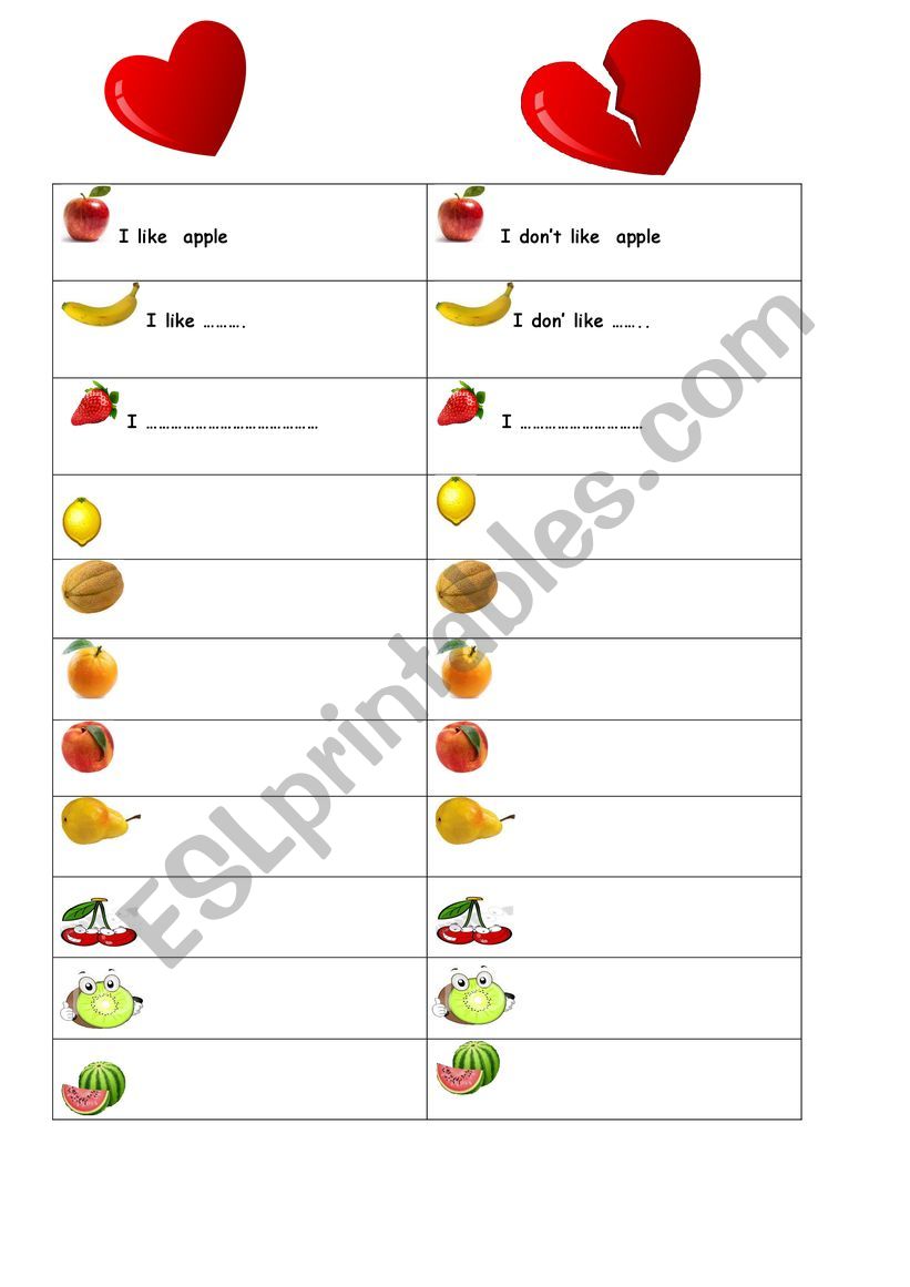 Fruits worksheet