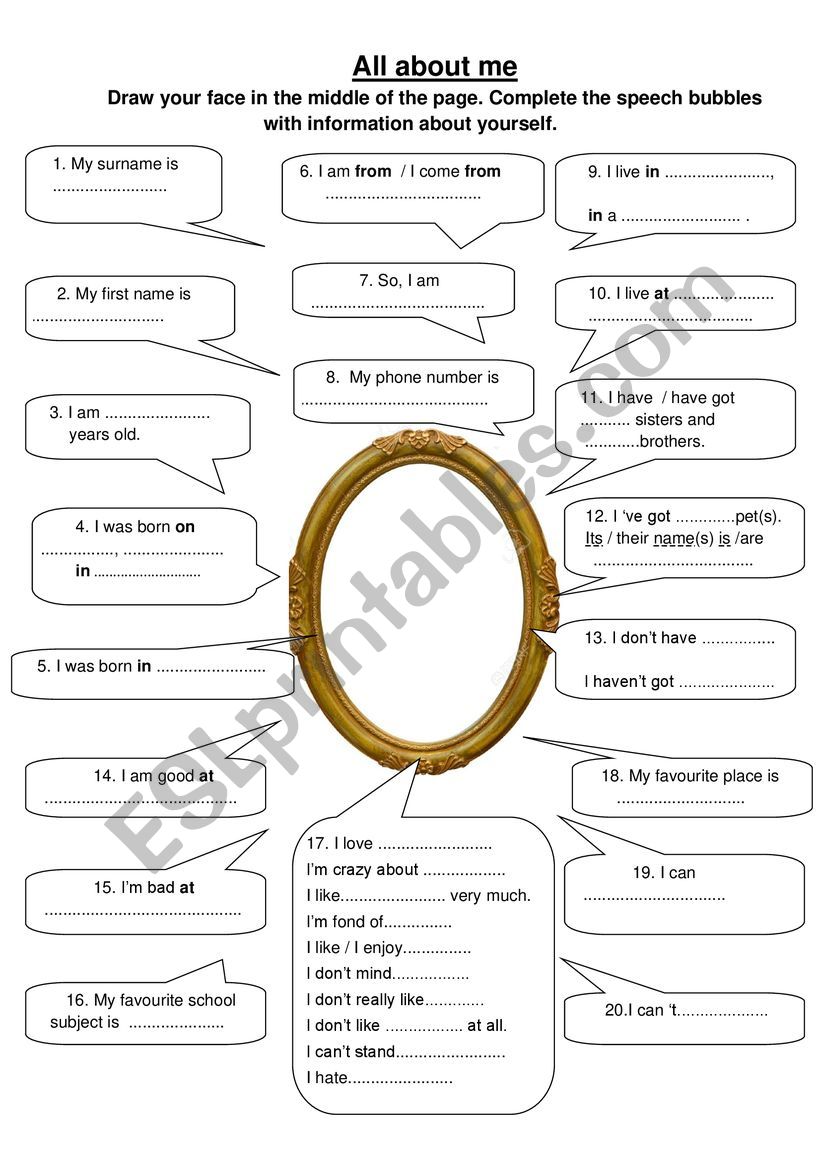 All about me worksheet