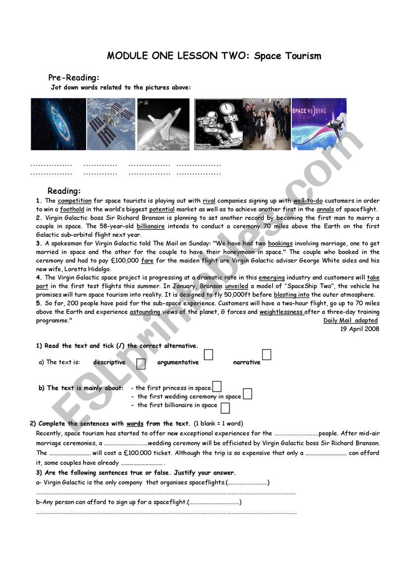 lesson 2 space tourism worksheet