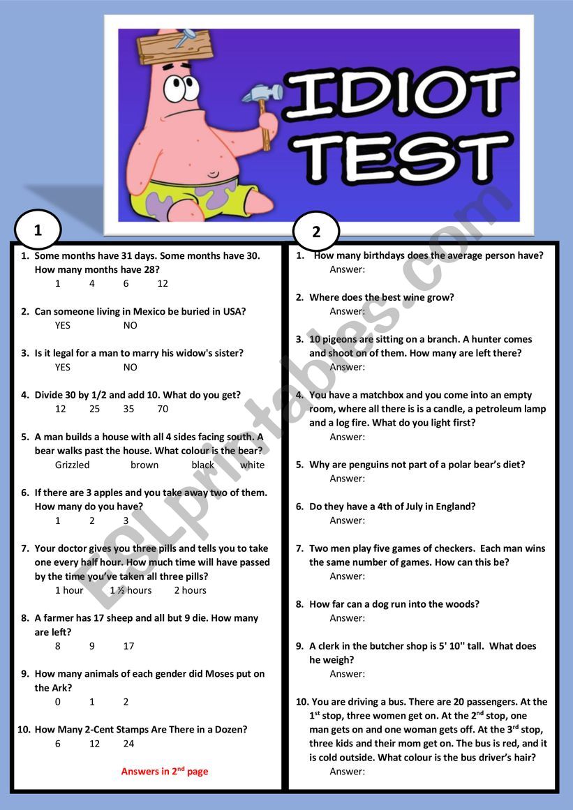 BRAIN TEASER!   A STUPIDITY TEST!