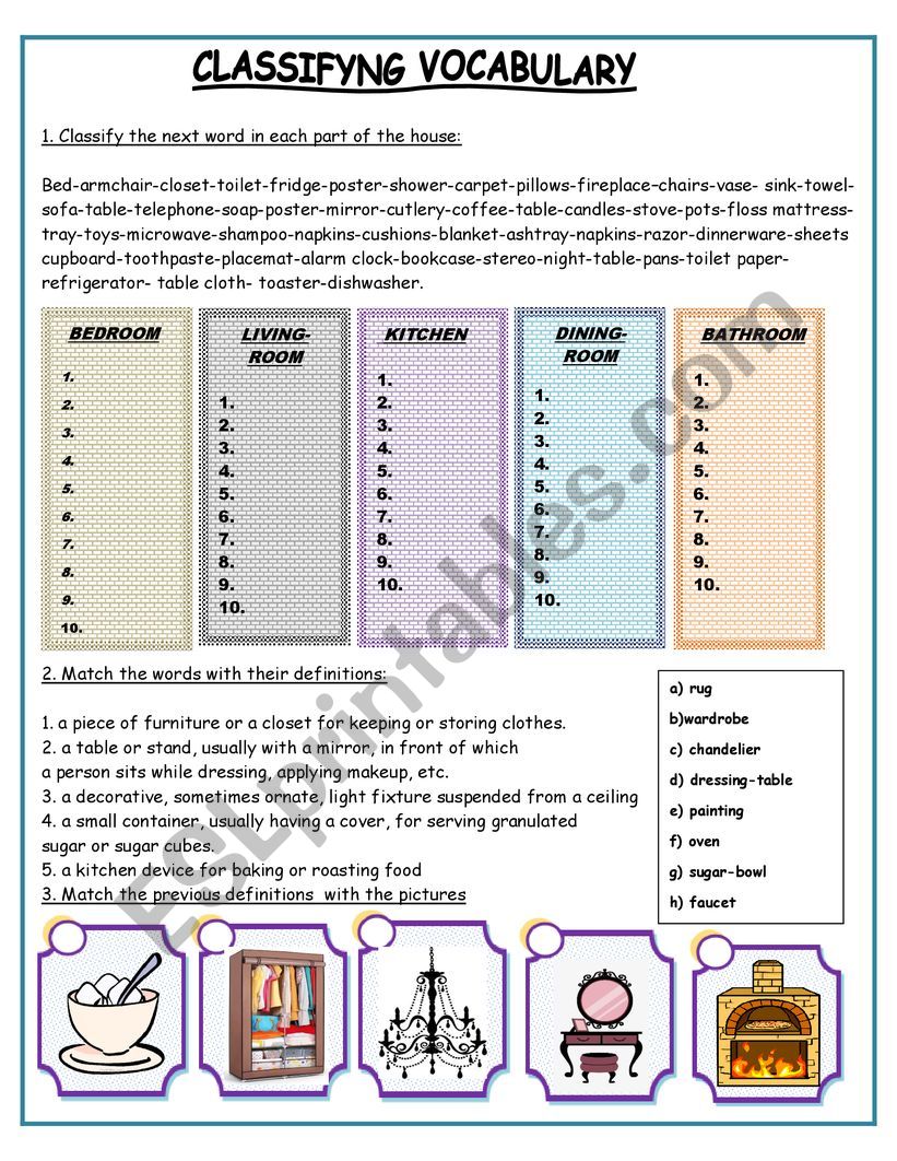 parts of the house  worksheet