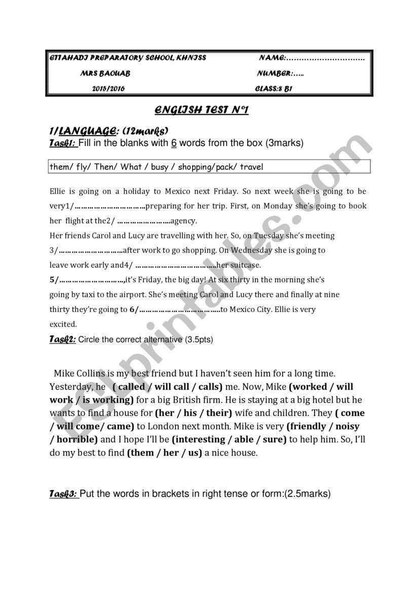 english test  worksheet