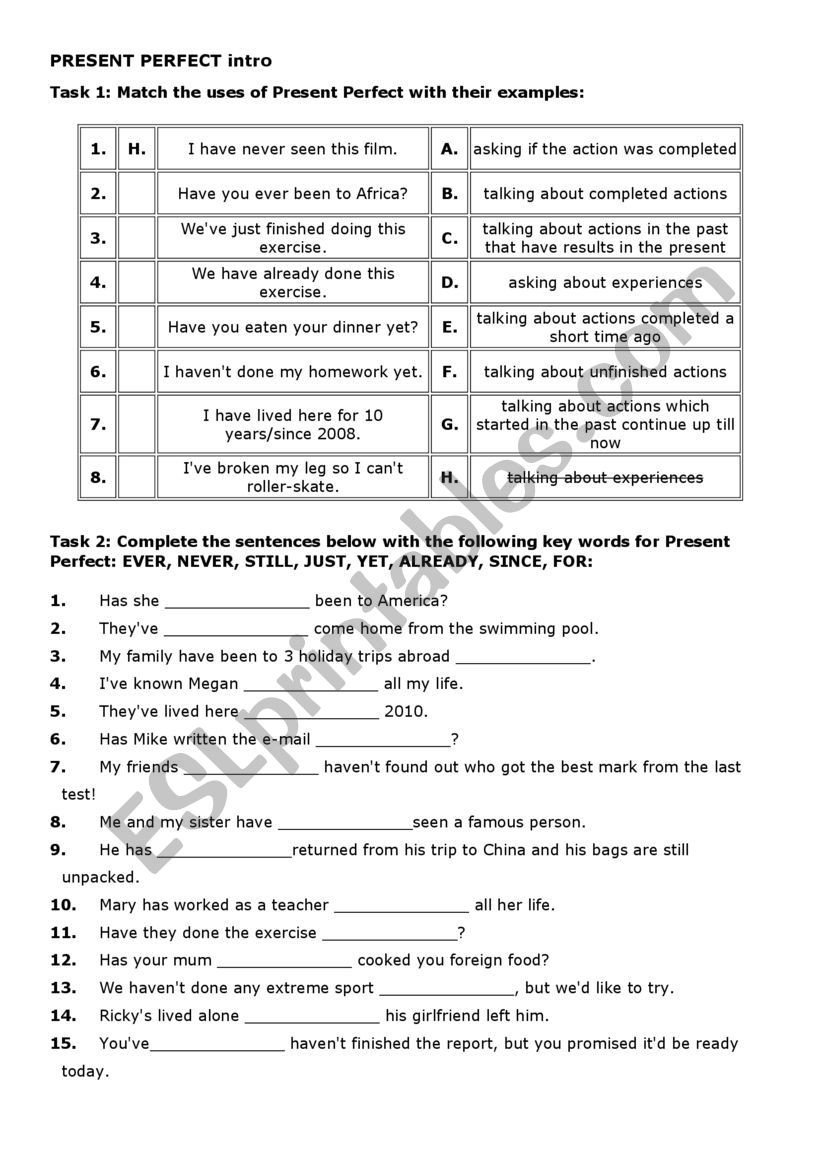 Present Perfect worksheet