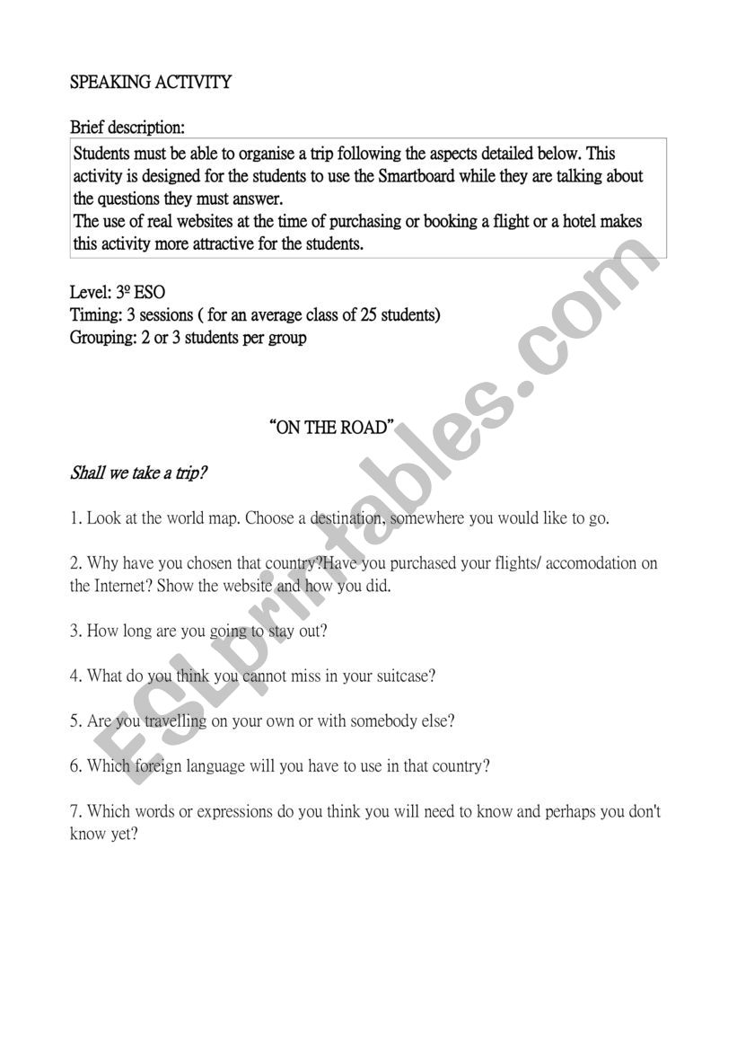 SHALL WE TAKE A TRIP? worksheet