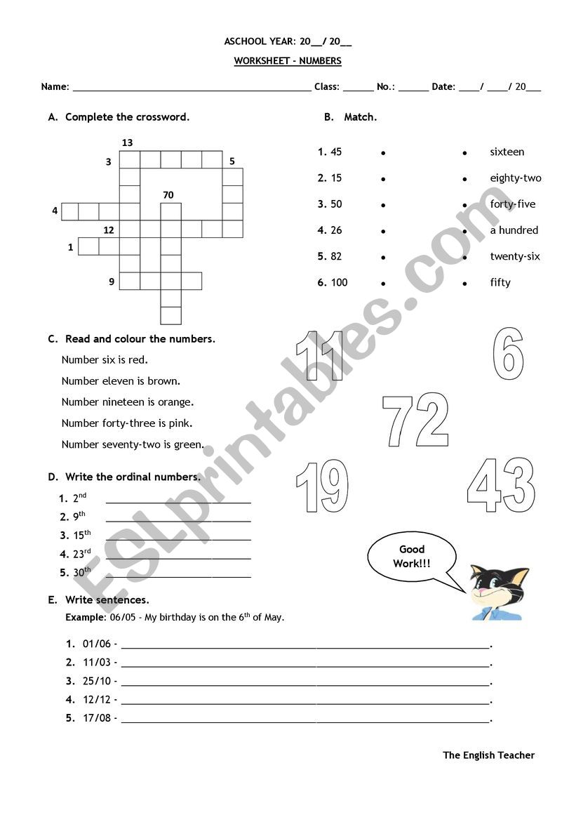 Numbers: Cardinal and Ordinal worksheet