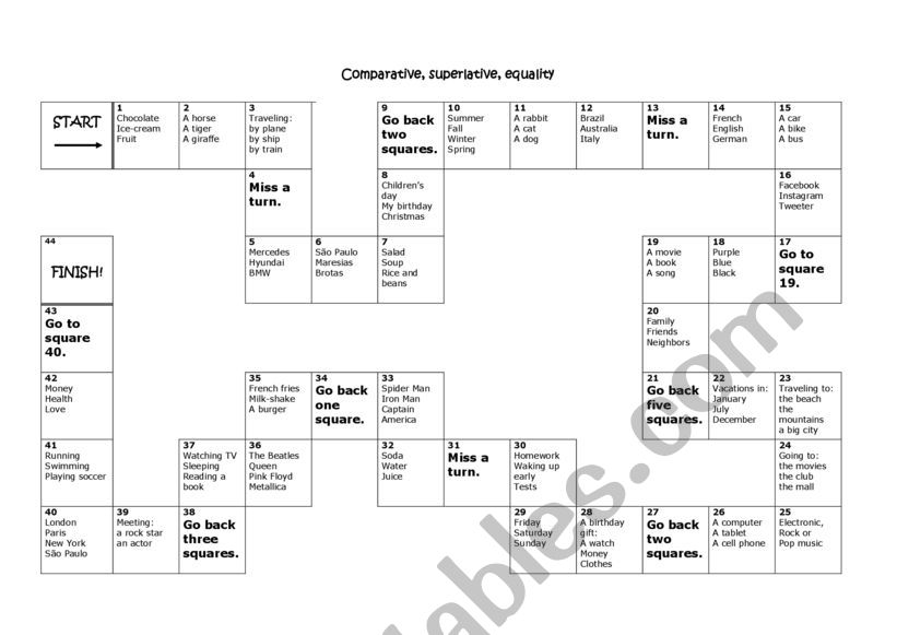 Board Game - comparative forms