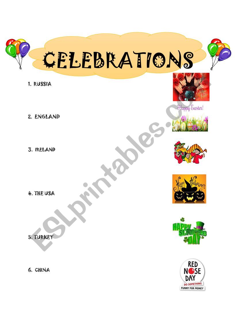 Celebrations Matching worksheet