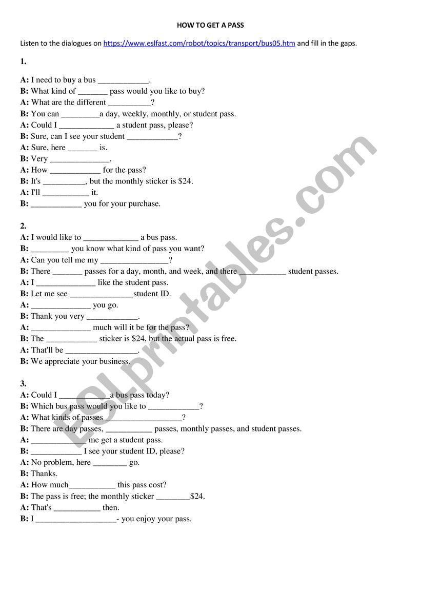 How to get a bus pass? worksheet
