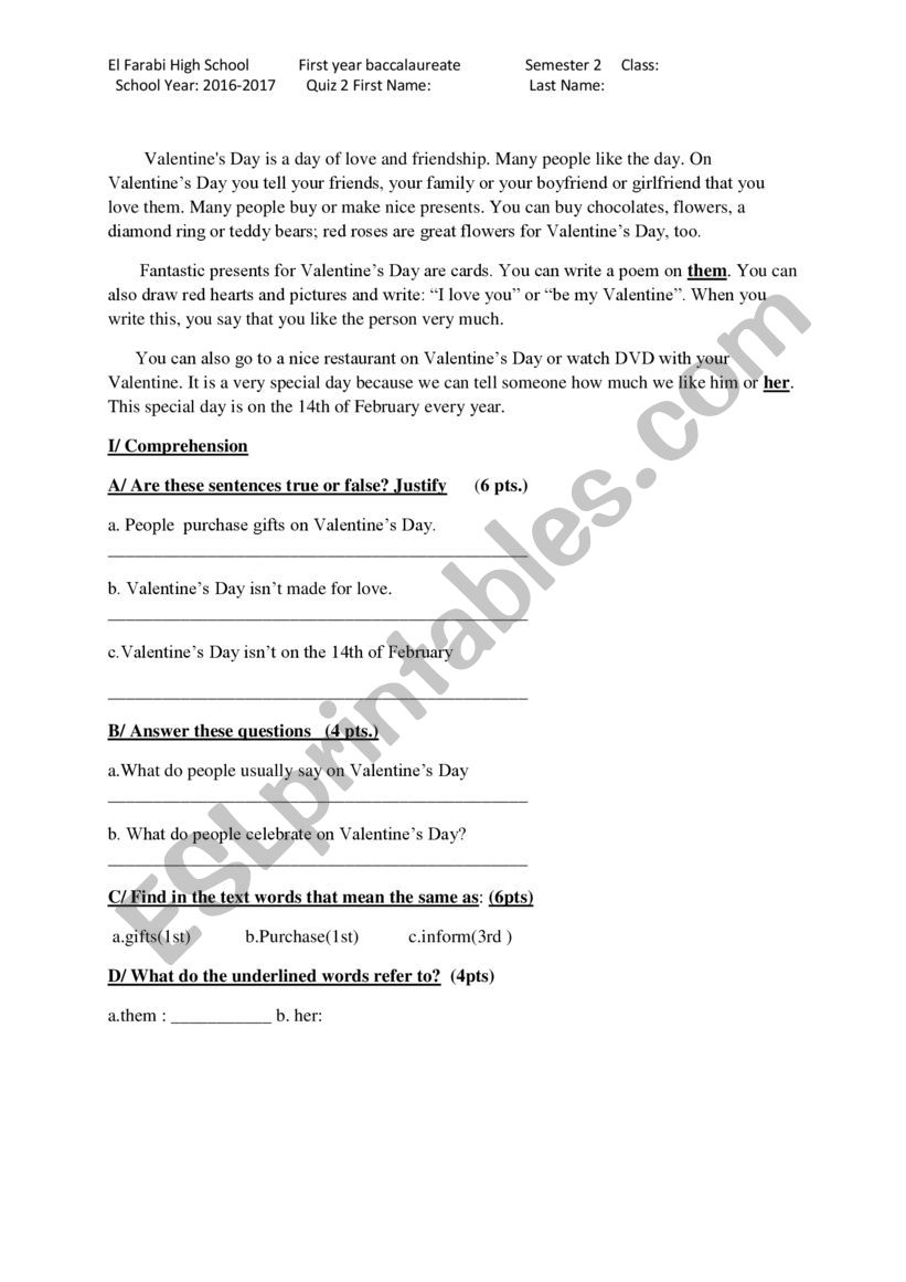 quiz worksheet